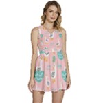 Cute Owl Doodles With Moon Star Seamless Pattern Sleeveless High Waist Mini Dress