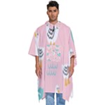 Cute Owl Doodles With Moon Star Seamless Pattern Men s Hooded Rain Ponchos