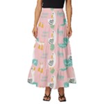 Cute Owl Doodles With Moon Star Seamless Pattern Tiered Ruffle Maxi Skirt