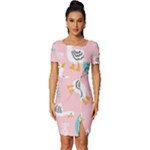 Cute Owl Doodles With Moon Star Seamless Pattern Fitted Knot Split End Bodycon Dress
