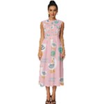 Cute Owl Doodles With Moon Star Seamless Pattern Sleeveless Round Neck Midi Dress
