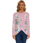 Cute Owl Doodles With Moon Star Seamless Pattern Long Sleeve Crew Neck Pullover Top