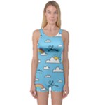 Sky Pattern One Piece Boyleg Swimsuit