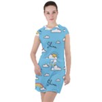 Sky Pattern Drawstring Hooded Dress