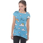 Sky Pattern Cap Sleeve High Low Top