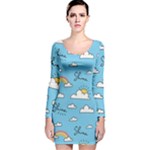 Sky Pattern Long Sleeve Velvet Bodycon Dress