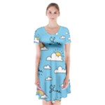 Sky Pattern Short Sleeve V-neck Flare Dress