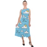 Sky Pattern Midi Tie-Back Chiffon Dress