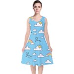 Sky Pattern V-Neck Midi Sleeveless Dress 