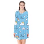 Sky Pattern Long Sleeve V-neck Flare Dress