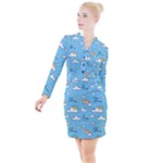 Sky Pattern Button Long Sleeve Dress