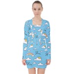 Sky Pattern V-neck Bodycon Long Sleeve Dress