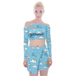 Sky Pattern Off Shoulder Top with Mini Skirt Set