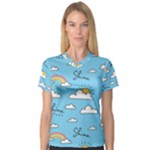 Seamless Pattern Vector Owl Cartoon With Bugs V-Neck Sport Mesh T-Shirt