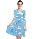 Sky Pattern Quarter Sleeve Waist Band Dress