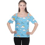 Seamless Pattern Vector Owl Cartoon With Bugs Cutout Shoulder T-Shirt