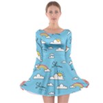 Seamless Pattern Vector Owl Cartoon With Bugs Long Sleeve Skater Dress