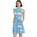 Sky Pattern Cocktail Party Halter Sleeveless Dress With Pockets