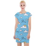 Seamless Pattern Vector Owl Cartoon With Bugs Cap Sleeve Bodycon Dress