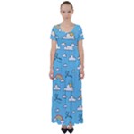 Seamless Pattern Vector Owl Cartoon With Bugs High Waist Short Sleeve Maxi Dress