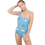 Sky Pattern Frilly One Shoulder Swimsuit