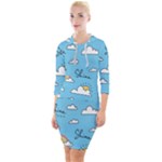 Seamless Pattern Vector Owl Cartoon With Bugs Quarter Sleeve Hood Bodycon Dress