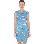 Seamless Pattern Vector Owl Cartoon With Bugs Capsleeve Drawstring Dress 
