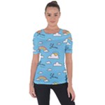 Seamless Pattern Vector Owl Cartoon With Bugs Shoulder Cut Out Short Sleeve Top