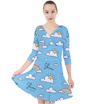 Seamless Pattern Vector Owl Cartoon With Bugs Quarter Sleeve Front Wrap Dress