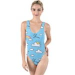 Sky Pattern High Leg Strappy Swimsuit