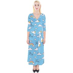 Quarter Sleeve Wrap Maxi Dress 