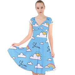 Cap Sleeve Front Wrap Midi Dress 