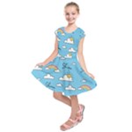 Seamless Pattern Vector Owl Cartoon With Bugs Kids  Short Sleeve Dress