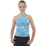 Sky Pattern Cross Neck Velour Top