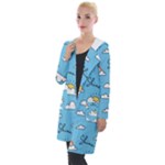 Seamless Pattern Vector Owl Cartoon With Bugs Hooded Pocket Cardigan