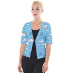 Seamless Pattern Vector Owl Cartoon With Bugs Cropped Button Cardigan