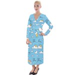 Seamless Pattern Vector Owl Cartoon With Bugs Velvet Maxi Wrap Dress
