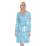 Seamless Pattern Vector Owl Cartoon With Bugs Long Sleeve Velvet Front Wrap Dress