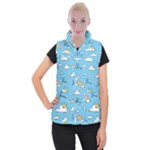 Seamless Pattern Vector Owl Cartoon With Bugs Women s Button Up Vest