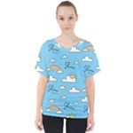 Seamless Pattern Vector Owl Cartoon With Bugs V-Neck Dolman Drape Top