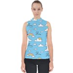 Seamless Pattern Vector Owl Cartoon With Bugs Mock Neck Shell Top