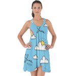 Seamless Pattern Vector Owl Cartoon With Bugs Show Some Back Chiffon Dress