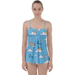Seamless Pattern Vector Owl Cartoon With Bugs Babydoll Tankini Top