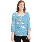 Seamless Pattern Vector Owl Cartoon With Bugs Chiffon Quarter Sleeve Blouse