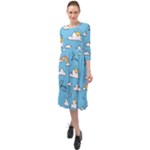 Sky Pattern Ruffle End Midi Chiffon Dress