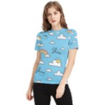 Seamless Pattern Vector Owl Cartoon With Bugs Women s Short Sleeve Rash Guard