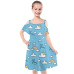 Sky Pattern Kids  Cut Out Shoulders Chiffon Dress