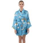Seamless Pattern Vector Owl Cartoon With Bugs Long Sleeve Satin Kimono