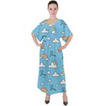 Sky Pattern V-Neck Boho Style Maxi Dress