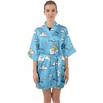 Seamless Pattern Vector Owl Cartoon With Bugs Half Sleeve Satin Kimono 